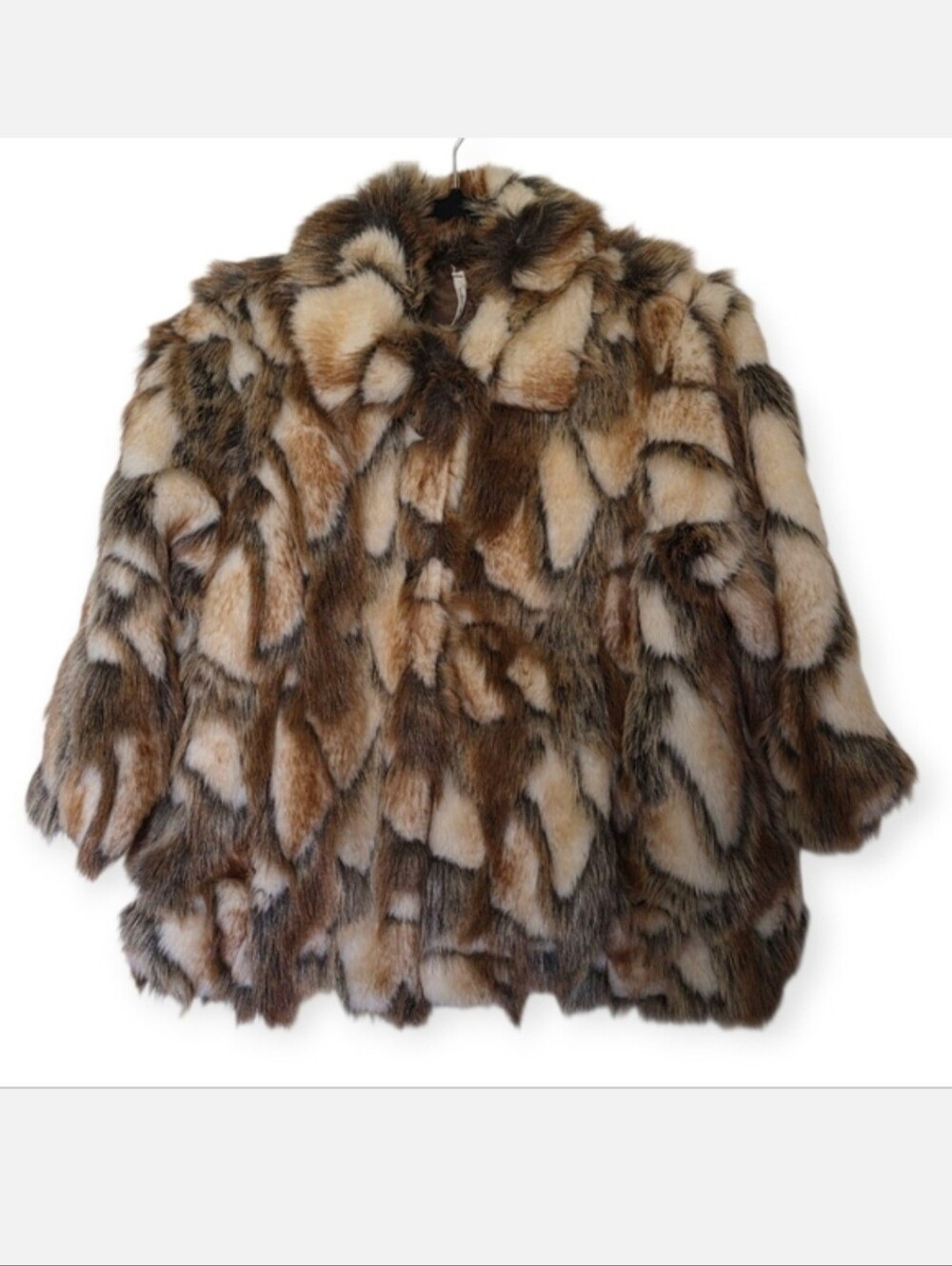 Willow & Clay Brown Faux Fur Jacket Patchwork Scalloped Evening Coat Medium